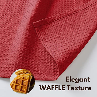Native Fab Waffle Weave Dish Towels 12 Pack, 100% Cotton Kitchen Dishcloths with Hanging Loop, 16x26 Inches, Super Absorbent, Quick Dry for Kitchen Cleaning, Drying Dishes, Red