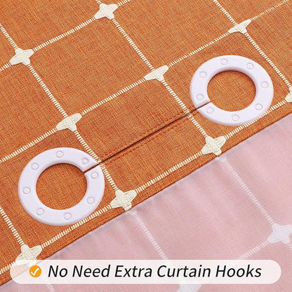 MitoVilla No Hooks Required Orange Shower Curtain with Snap-in Liner - with Window & Magnets, Boho Cotton Linen Fabric Shower Curtains with Tassels for Rustic Bathroom Decor, Burnt Orange, 72 x 74