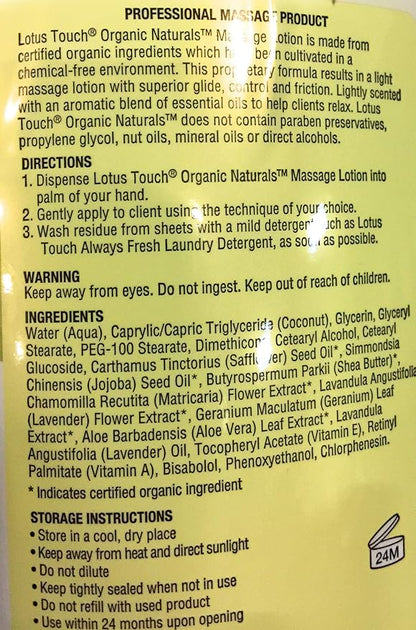 Organic Naturals Massage Lotion by Lotus Touch - 100% Certified Organic Flax Seed, Jojoba, & Olive Oil with Shea Butter - Nourishes Skin Leaving it Silky Smooth - High Glide & Low Friction 1/2 Gallon