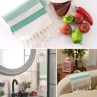 Ruvy Home Basics Turkish Hand Towels for Bathroom Set of 2 | 18"x40", Cotton | Decorative Towel for Bathroom, Kitchen, Dishcloth, Tea, Yoga, Face, Gym - Green