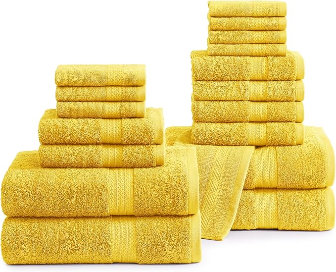 LANE LINEN 100% Cotton Turkish Bath Towel Set, 18PCs - 4 Bath, 8 Washcloths, 6 Hand Towels for Bathroom - Sustainably Produced and Eco Friendly, Oeko-Tex Certified & Gentle on Skin - Mimosa