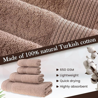 HALLEY Turkish Cotton Towels (Set of 4) 1 Bath Towel 1 Hand Towel 2 Washcloths, Super Soft Highly Absorbent 100% Cotton Towels for Bathroom and Kitchen for Mother’s Day (Taupe)