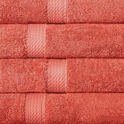 Superior Egyptian Cotton Pile Hand Towel Set of 4, Ultra Soft Luxury Towels, Thick Plush Essentials, Absorbent Heavyweight, Guest Bath, Hotel, Spa, Home Bathroom, Shower Basics, Coral