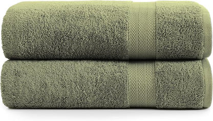 LANE LINEN 100% Ring Spun Cotton Luxury Bath Sheet 2 Pcs (35"x66") - Fade Resistant, Highly Absorbent Extra Large Bath Sheet - Oversized Bath Towels for Adults - Remains Soft After Washing - Oil Green