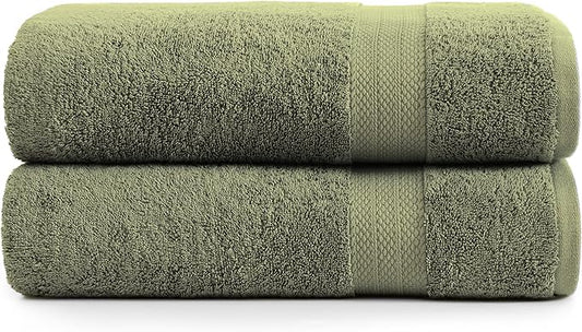 LANE LINEN 100% Ring Spun Cotton Luxury Bath Sheet 2 Pcs (35"x66") - Fade Resistant, Highly Absorbent Extra Large Bath Sheet - Oversized Bath Towels for Adults - Remains Soft After Washing - Oil Green