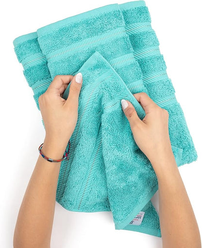 American Soft Linen Luxury Hand Towels for Bathroom, 600 GSM 100% Cotton Turkish 4 Piece Hand Towel Set, 600 GSM Hand Face Towels for Kitchen, Turquoise Blue Hand Towels