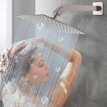 HarJue Shower Arm with Flange and Teflon Tape, Wall Mounted Square Shower Pipe 304 Stainless Steel Extension Arm for Fixed Shower Head & Handheld Shower (10 Inch, Brushed Nickel)