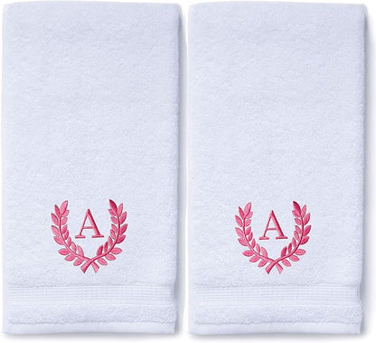Decorative and Monogrammed Hand Towels for Bathroom Kitchen Makeup | Personalized Gift for Wedding-Bridal | Roman Font Custom Luxury Turkish Towel | Spa Collection, Oversized, 16 X 30 Inch, Set of 2