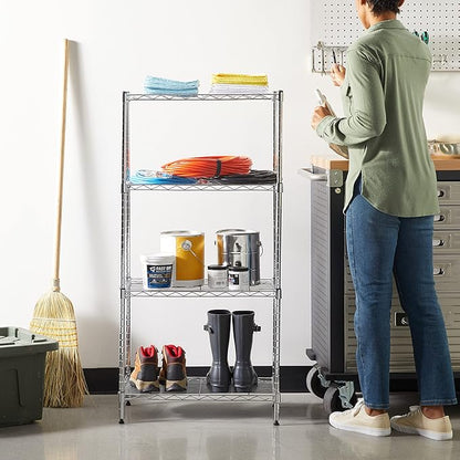 Amazon Basics 4-Shelf Adjustable, Storage Shelving Unit, (200 Pound Loading Capacity per Shelf), Steel Organizer Wire Rack, 13.4"D x 23.2"W x 48"H, Chrome
