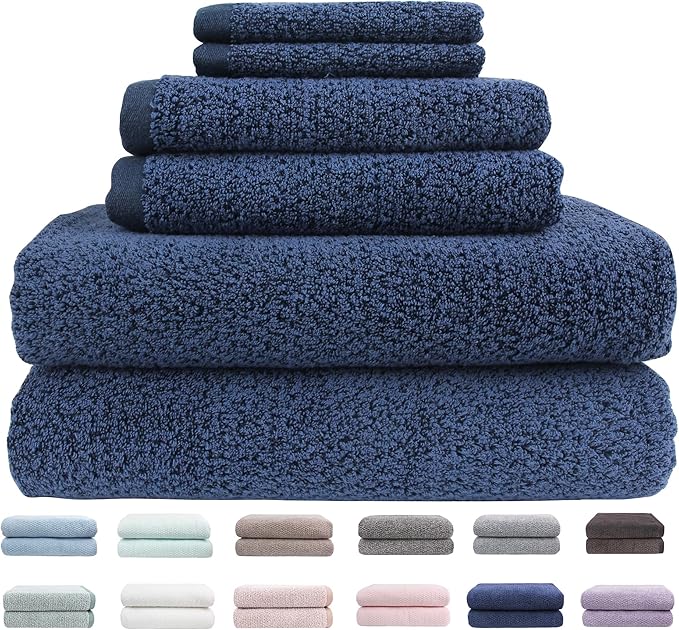 Everplush Diamond Jacquard 6 Pieces Bath Towel Set, Luxury Super Soft Oversized everplush Towels, Highly Absorbent everplush Diamond Jacquard Quick Dry Bath Towel for Bathroom Navy Blue Towel Set