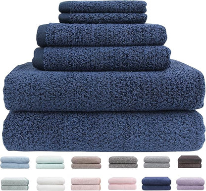 Everplush Diamond Jacquard 6 Pieces Bath Towel Set, Luxury Super Soft Oversized everplush Towels, Highly Absorbent everplush Diamond Jacquard Quick Dry Bath Towel for Bathroom Navy Blue Towel Set