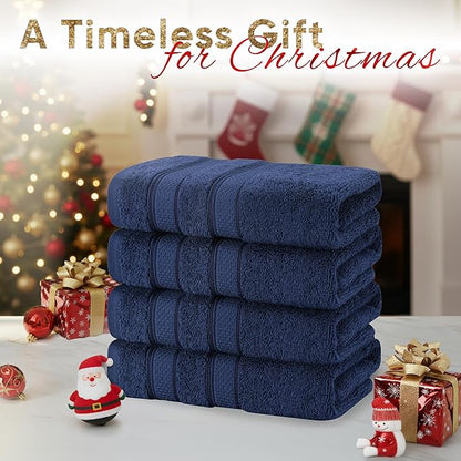American Soft Linen Salem 100% Cotton Turkish 4 Piece Hand Towels for Bathroom, 600 GSM Soft Absorbent Quickdry Hand Face Towel Set, Navy Blue