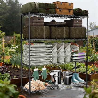 Stand Shelf Wire Rust-Proof Outdoor Storage Shelving 4-Tier Utility Shelving Unit for Garden Home,Kitchen,Office Dark Grey 17.7" D x 47.3" W x 59.4" H