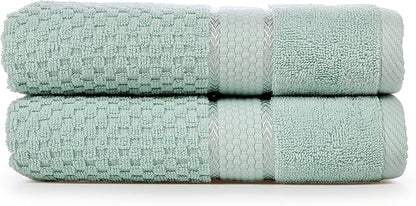 Ample Decor 100% Cotton Hand Towel for Kitchen Set of 2 Mint Green, Absorbent Premium Quality, Oeko TEX Certified, for Bathroom, Hotel, Spa, Gym, Kitchen - 18 X 28 Inch - Mulaayam Collection