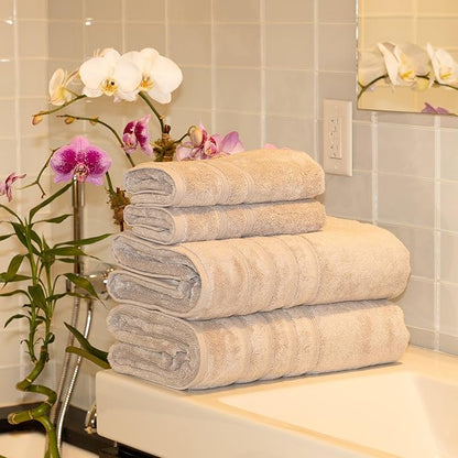 Mosobam Luxury Turkish 4pc XL Towel Set 35X70 16X30 Light Grey (Gray) Oversize 700 GSM Bamboo Viscose & Aegean Turkish Combed Cotton