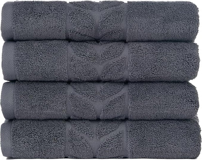 BAGNO MILANO Organic Turkish Cotton Bath Towels, Luxury Jacquard Collection, Certified Organic Highly Absorbent, Soft-Plush Towel Set (Charcoal, 4 Pcs Hand Towel Set)