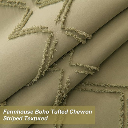 No Hooks Required Boho Farmhouse Shower Curtain Tufted Chevron Striped with Snap in Liner - 72W x 80H, Water Resistant Hotel Grade Spa Like Bathroom Curtain Set, Taupe