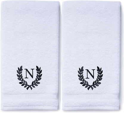 Decorative and Monogrammed Hand Towels for Bathroom Kitchen Makeup | Personalized Gift for Wedding-Bridal | Roman Font Custom Luxury Turkish Towel | Spa Collection, Oversized, 16 X 30 Inch, Set of 2