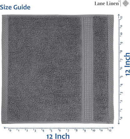 LANE LINEN Pack of 24 Washcloths Set - Spa & Salon Quality - 100% Mercerized Cotton Face Towels - Ring Spun, Very Soft & Absorbent Wash Cloths for Showering - Fingertip Towels - 13"x13", Space Grey