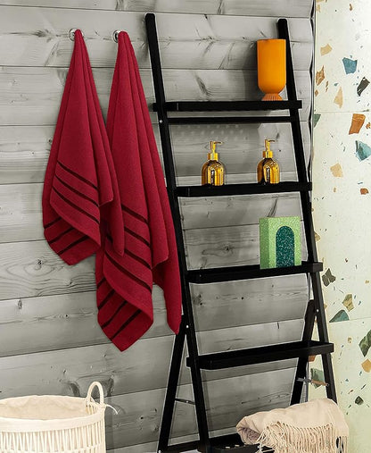 Utopia Towels 8-Piece Luxury Towel Set, 2 Bath Towels, 2 Hand Towels, and 4 Wash Cloths, 600 GSM Ring Spun Cotton Highly Absorbent Viscose Stripe Towels Ideal for Everyday use (Red)