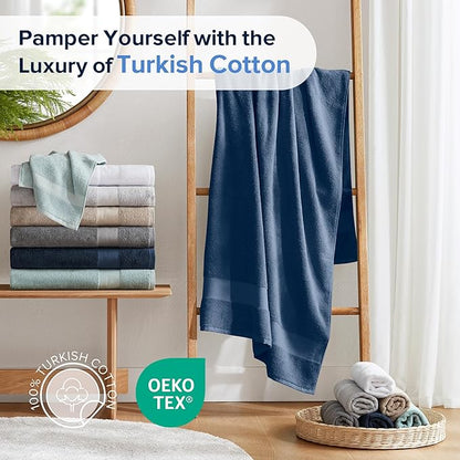 Comfort Spaces Turkish Bath Towel Set of 4 Piece 27x54 Medium 100% Cotton Towels Highly Absorbent Soft Quick Dry Shower for Bathroom Spa Navy Blue