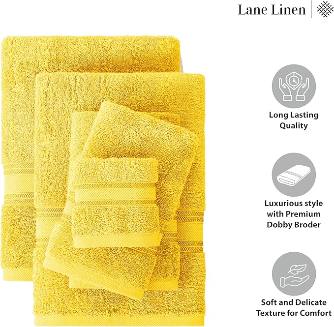 LANE LINEN 12 Pack Towels for Bathroom – 100% Mercerized Cotton, 4 Bath, 4 Hand & 4 Wash Cloth, Zero Twist Soft Towels, Oeko Tex Certified Hotel Quality Towel, Easy to Wash – Mimosa