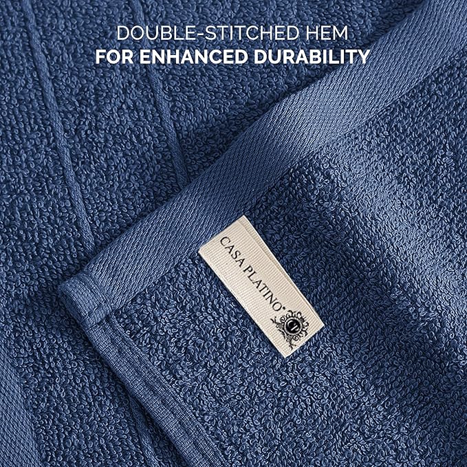 Casa Platino Washcloths Pack of 6 - Spa & Salon Quality - 100% Ring Spun Cotton Face Cloths - Soft & Ultra Absorbent Wash Cloth Set for Body, Beauty, Home, Gym - Fingertip Towels - 13"x13", Navy Blue