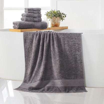 TRIDENT Soft & Plush Luxury Towel Set, 100% Cotton, 2 Bath Towels 2 Hand Towels 2 Washcloths Highly Absorbent Towels for Bathroom, 6 Pieces Charcoaly Grey Towel Sets