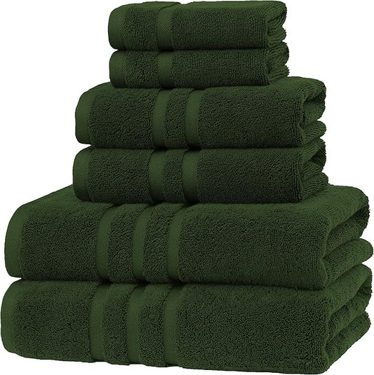 Veteran Textile LLC, Luxury Hotel & Spa, Turkish Cotton Dark Green Towels Bathroom Sets | 6 Pieces Fairfield Green Bath Towels | Soft and Absorbent Green Towel Set for Your Bathroom