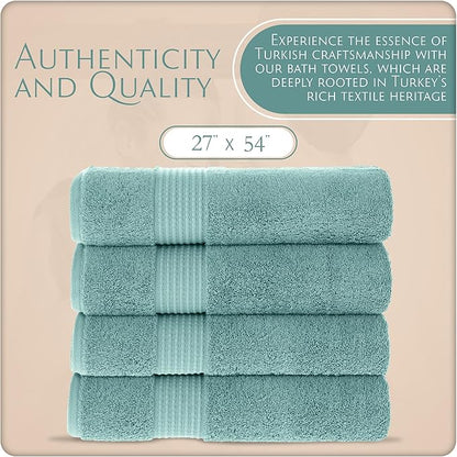 MAURA Basics Performance Bath Towels 100% Turkish Cotton with Hook Loops. Extra Large Luxury Absorbent Plush Towel Sets for Bathroom, Daily Use American Standard Size 27”x54”,Seafoam