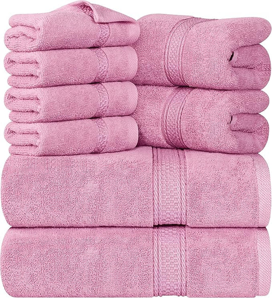 Utopia Towels 8 Piece Luxury Towel Set – Majestic Plush, Super Absorbent & Quicker-to-Dry, Thick 100% Ring Spun Cotton Towels for Bathroom, Spa & Hotel – 2 Bath, 2 Hand, 4 Washcloths, Pink