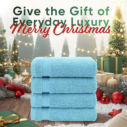 American Veteran Towel, Hand Towels for Bathroom Set of 4, 100% Cotton Turkish Hand Towel Sets, Soft Hand Face Towels, Sky Blue Hand Towels