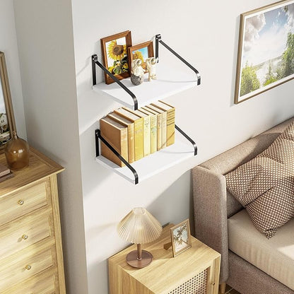 Love-KANKEI Floating Shelves Wall Mount Rustic Wood Wall Shelves with Large Storage L16.5 x W12 inch for Kitchen Living Room Bathroom Bedroom Set of 2 White