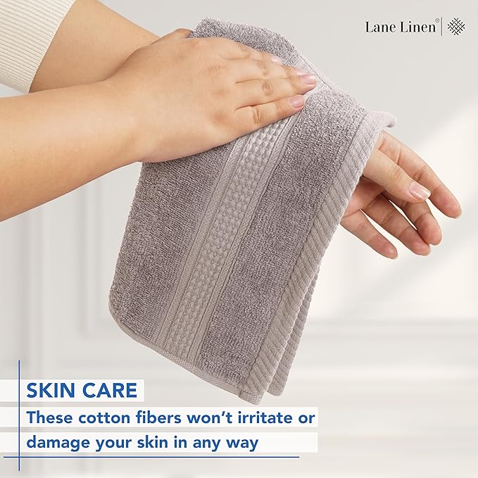 LANE LINEN Hand Towel Set of 6 PC (16"x28") - Turkish Cotton Hand Towel Set - Reinforced Edges, Quick Dry, Soft & Highly Absorbent - Oeko TEX Certified - Mininmal Linting After 3 Washes - Platinum