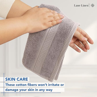 LANE LINEN Hand Towel Set of 6 PC (16"x28") - Turkish Cotton Hand Towel Set - Reinforced Edges, Quick Dry, Soft & Highly Absorbent - Oeko TEX Certified - Mininmal Linting After 3 Washes - Platinum