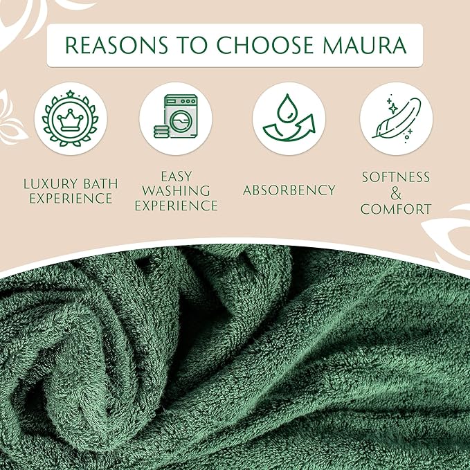 MAURA Hunter Green Bath Towel Set of 8 for Bathroom. Turkish Cotton Luxury Bath Towels. Extra Large, Thick, Plush & Soft. Hotel & Spa Quality - Dark Green