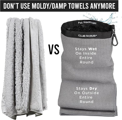 Club Scrub Towel Pro, Golf Club and Ball Cleaning Pouch with Attached Towel, Waterproof Exterior, Clean Face Technology Liner, Machine Washable, Cleans Club Grooves, Waffle-Weave Microfiber
