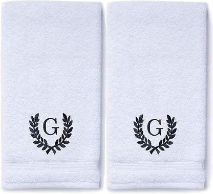 Decorative and Monogrammed Hand Towels for Bathroom Kitchen Makeup | Personalized Gift for Wedding-Bridal | Roman Font Custom Luxury Turkish Towel | Spa Collection, Oversized, 16 X 30 Inch, Set of 2