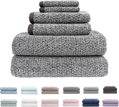 Everplush Diamond Jacquard 6 Pieces Bath Towel Set, Luxury Super Soft Oversized everplush Towels, Highly Absorbent everplush Diamond Jacquard Quick Dry Bath Towel for Bathroom Grey Towel Set