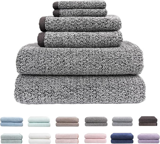 Everplush Diamond Jacquard 6 Pieces Bath Towel Set, Luxury Super Soft Oversized everplush Towels, Highly Absorbent everplush Diamond Jacquard Quick Dry Bath Towel for Bathroom Grey Towel Set