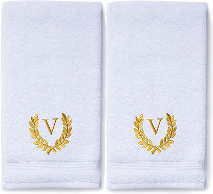Decorative and Monogrammed Hand Towels for Bathroom Kitchen Makeup | Personalized Gift for Wedding-Bridal | Roman Font Custom Luxury Turkish Towel | Spa Collection, Oversized, 16 X 30 Inch, Set of 2