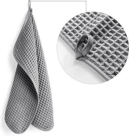 POLYTE 430 GSM Microfiber Lint Free Washcloth Face Towel, 13 x 13 in, 4 Pack (Waffle Weave)