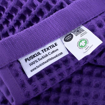 PÜSKÜL Organic Waffle Kitchen Towel 100% Turkish Cotton Set of 3 Lilac - Premium Quality, Soft, Quick-Dry, Absorbent, Lint-Free Hand Towels 32X16 Inches (3, Lilac)