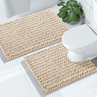 Yimobra Bathroom Rugs Sets 2 Piece - Quick Dry Extra Thick Luxury Chenille Bath Mat, Non Slip Super Absorbent for Tub Shower Sink, Machine Washable Shaggy Floor Mat, 32"x20"+24"x20" Inch, Light Brown
