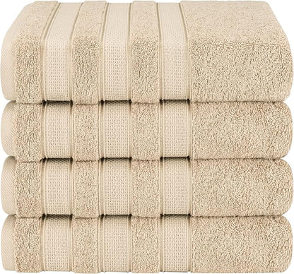 American Soft Linen Salem 100% Cotton Turkish 4 Piece Bath Towels for Bathroom, 600 GSM Soft Absorbent Quick Dry Bath Towel Set, Beige