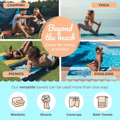 Nova Blue Seashell Beach Towel (34 X 63) – Purple & Yellow Travel Beach Towel Made from 100% Cotton – Unique Adult Beach Towels with Tropical Design - Compact BeachTowel