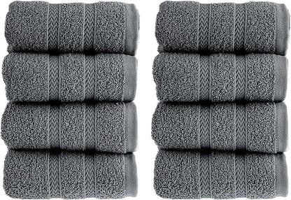 HALLEY Turkish 8 Pack Premium Washcloths (8 Pieces) 650 GSM Highly Absorbent Super Soft 100% Cotton - 8 Washcloths (Darkgray)