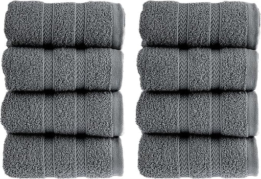 HALLEY Turkish 8 Pack Premium Washcloths (8 Pieces) 650 GSM Highly Absorbent Super Soft 100% Cotton - 8 Washcloths (Darkgray)