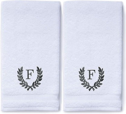 Decorative and Monogrammed Hand Towels for Bathroom Kitchen Makeup | Personalized Gift for Wedding-Bridal | Roman Font Custom Luxury Turkish Towel | Spa Collection, Oversized, 16 X 30 Inch, Set of 2