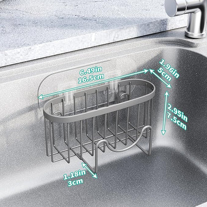 HapiRm Sponge Holder for Kitchen Sink - Sink Caddy with Unique M-Shaped, 2 Installation Methods Kitchen Organizer, Rustproof Stainless Steel Sponge Caddy - Grey